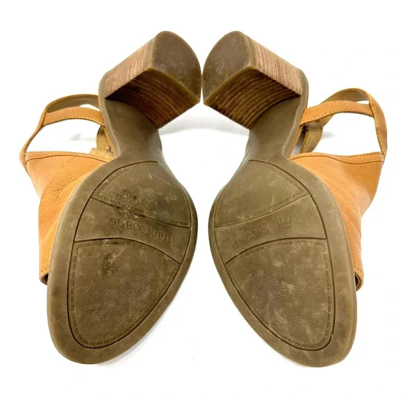 Franco Sarto size 7.5 leather brown chunky heels strap back open toe - Picture 5 of 8